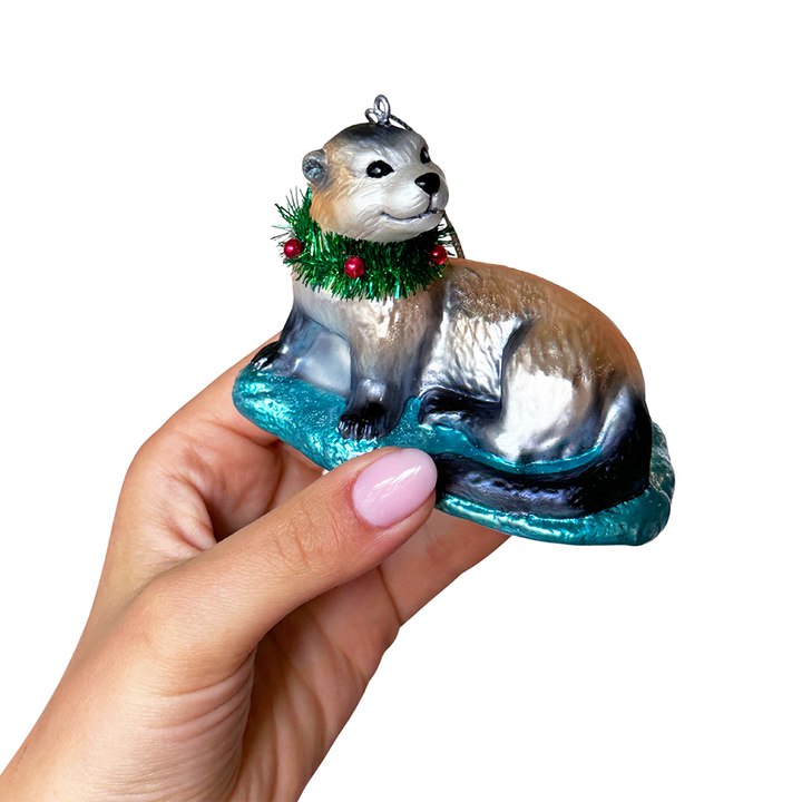 (Pre-Order) Cute Otter Glass Christmas Ornament, Exotic Animal Tree Decoration