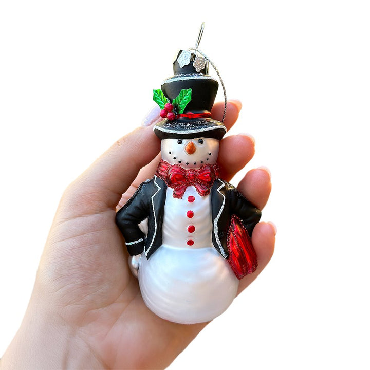 Dapper Gentleman Snowman Glass Christmas Ornament, Refined Handblown Holiday Tree Decor Glass Ornament OrnamentallyYou 