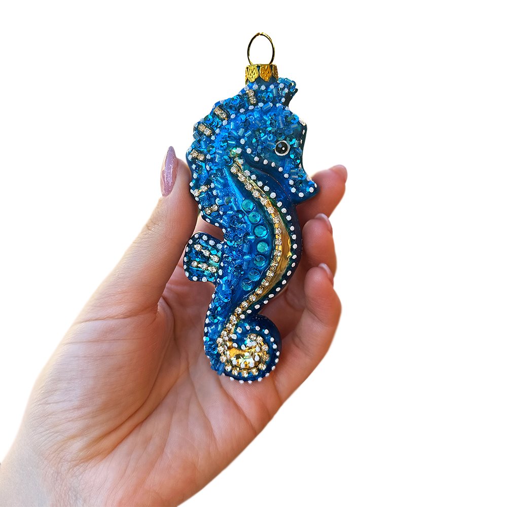 Exotic Seahorse Glass Christmas Ornament, Aquatic Beach Themed Nautical Decor Glass Ornament OrnamentallyYou 