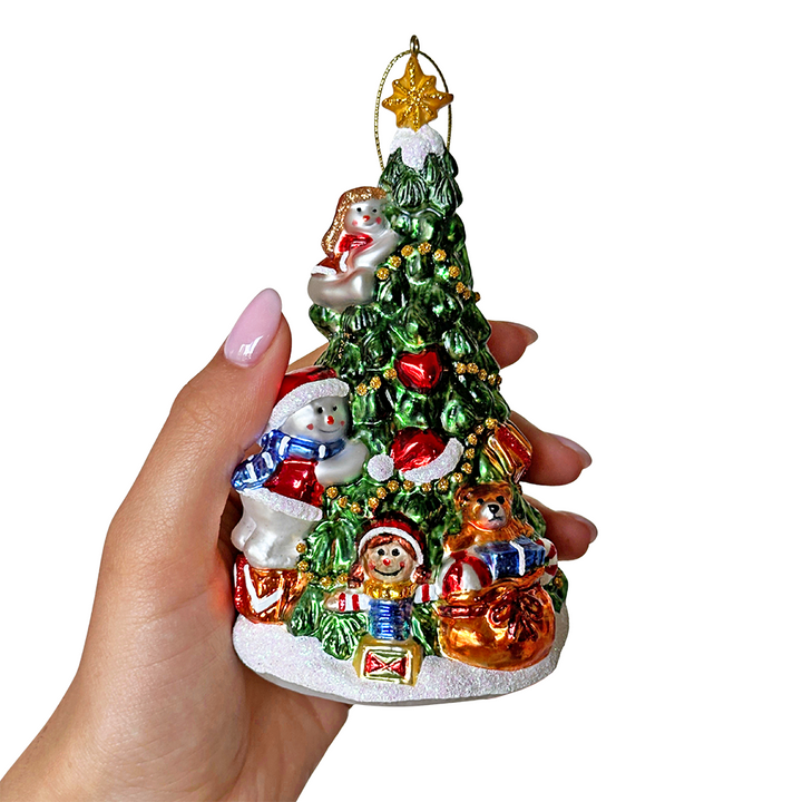 (Pre-Order) Festive Snowman and Christmas Tree Glass Ornament