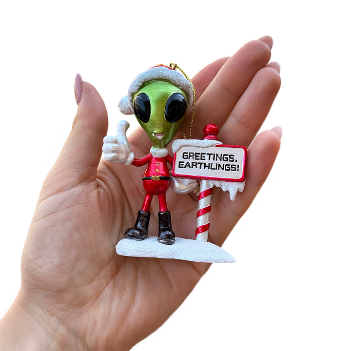 (Pre-Order) Greetings Earthlings Alien Ornament, Unique UFO Christmas Decor