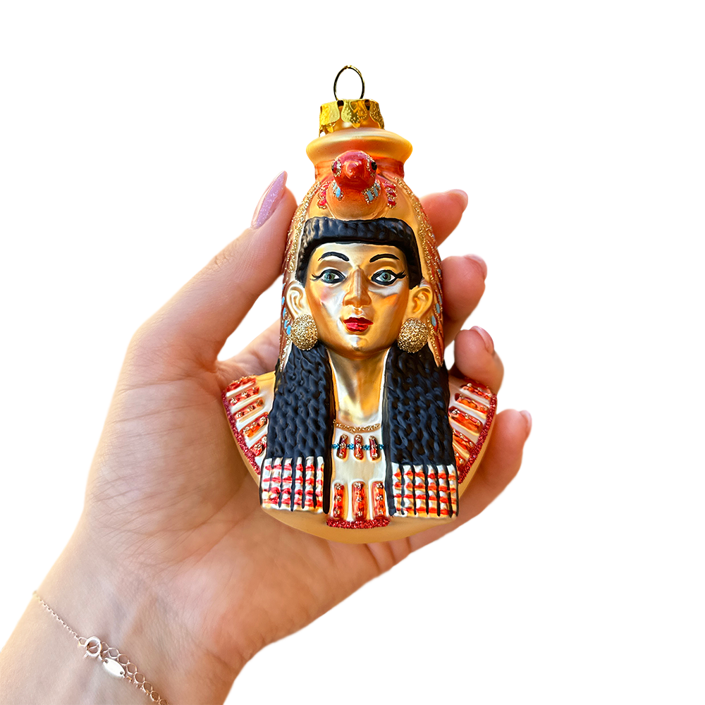 Majestic Cleopatra Glass Ornament, Egyptian Holiday Unique Handcrafted Christmas Decor