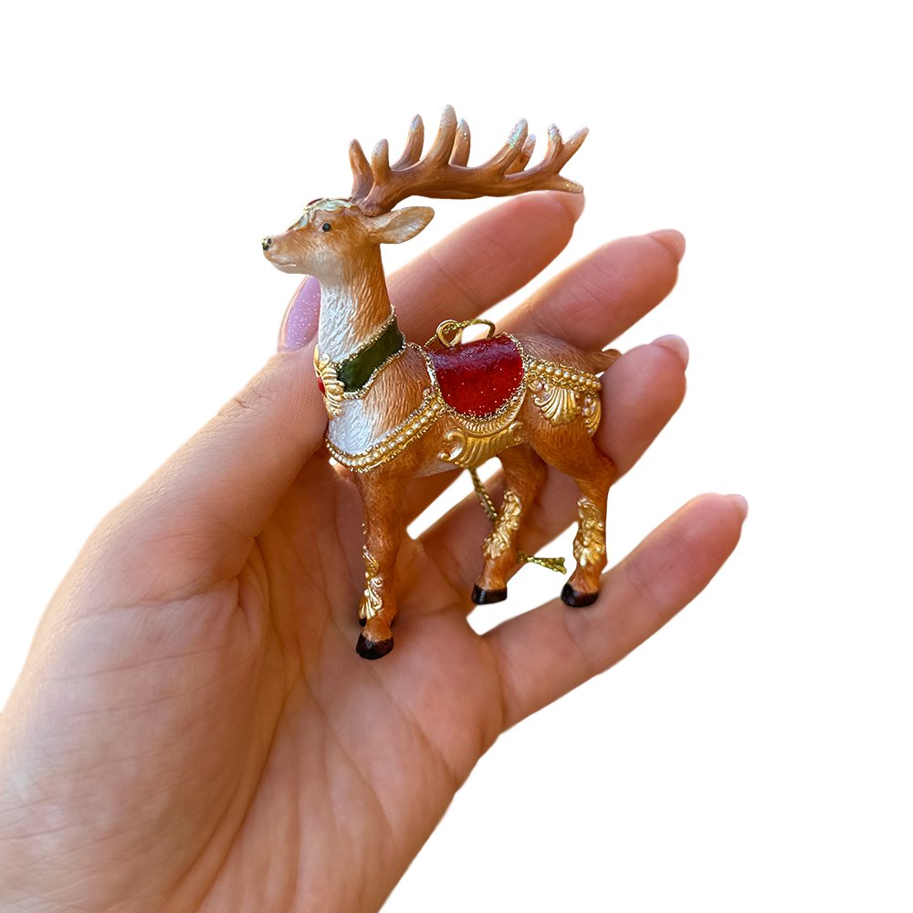 Majestic Deer in Gold Armor Ornament, Regal Christmas Tree Decor Resin Ornaments OrnamentallyYou 