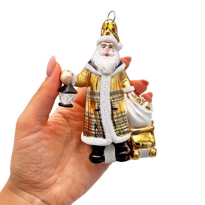 (Pre-Order) Majestic Gold Santa Blown Glass Christmas Ornament, Sleigh Accessory Tree Decor