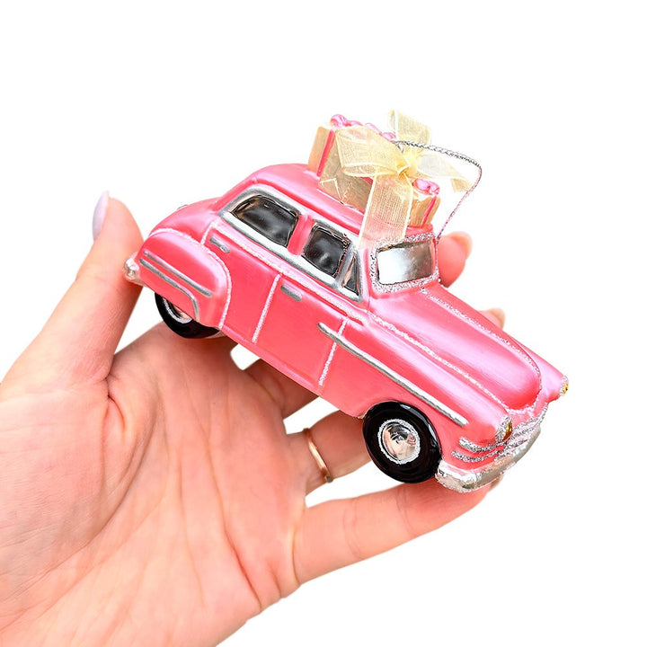 Nostalgic Pink Car Glass Christmas Ornament, Vintage Classic Tree Decor Glass Ornament OrnamentallyYou 