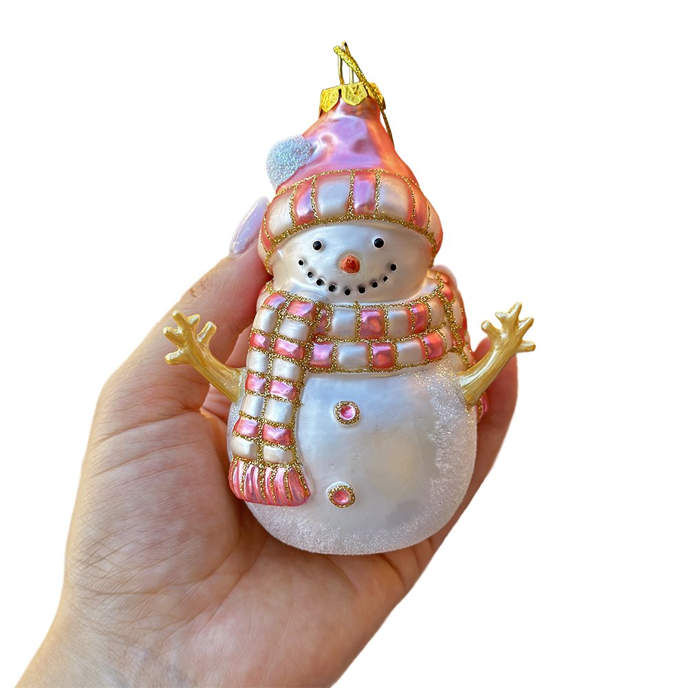 Pink Snowman Glass Ornament, Eclectic Christmas Tree Decor Glass Ornament OrnamentallyYou 