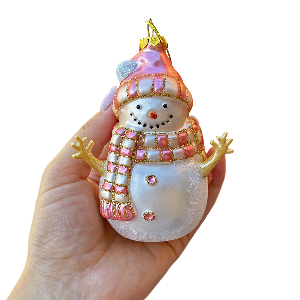 Pink Snowman Glass Ornament, Eclectic Christmas Tree Decor