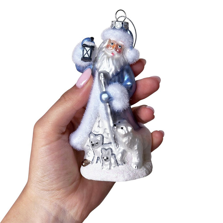 Polar Whisperer Santa Glass Christmas Ornament, Arctic Polar Bear, Wolf, and Bunny Rabbit Glass Ornament OrnamentallyYou 