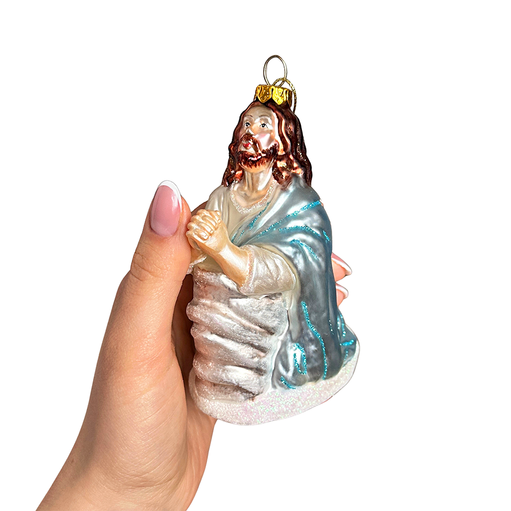 (Pre-Order) Praying Jesus Handcrafted Glass Christmas Ornament, Religious Christian Tree Decoration