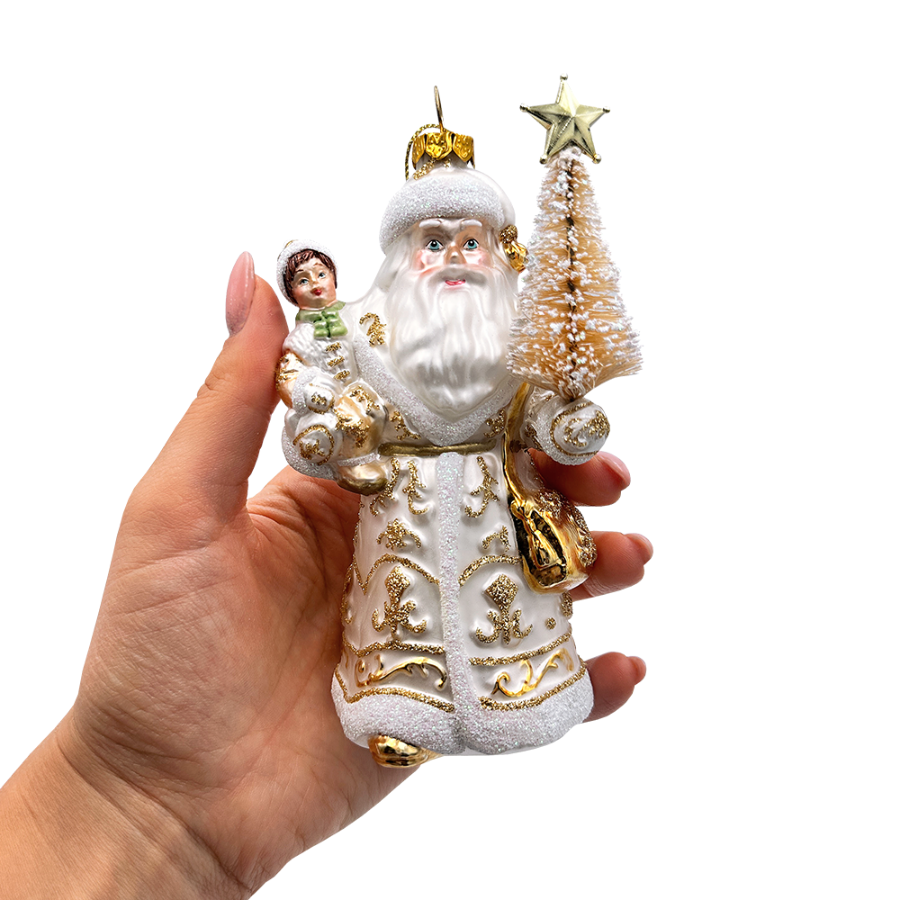 (Pre-Order) Radiant Gold Santa Claus Glass Christmas Ornament, Holiday Tree Decoration