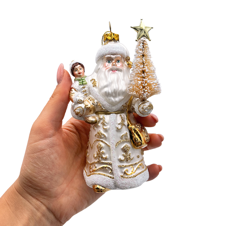 (Pre-Order) Radiant Gold Santa Claus Glass Christmas Ornament, Holiday Tree Decoration