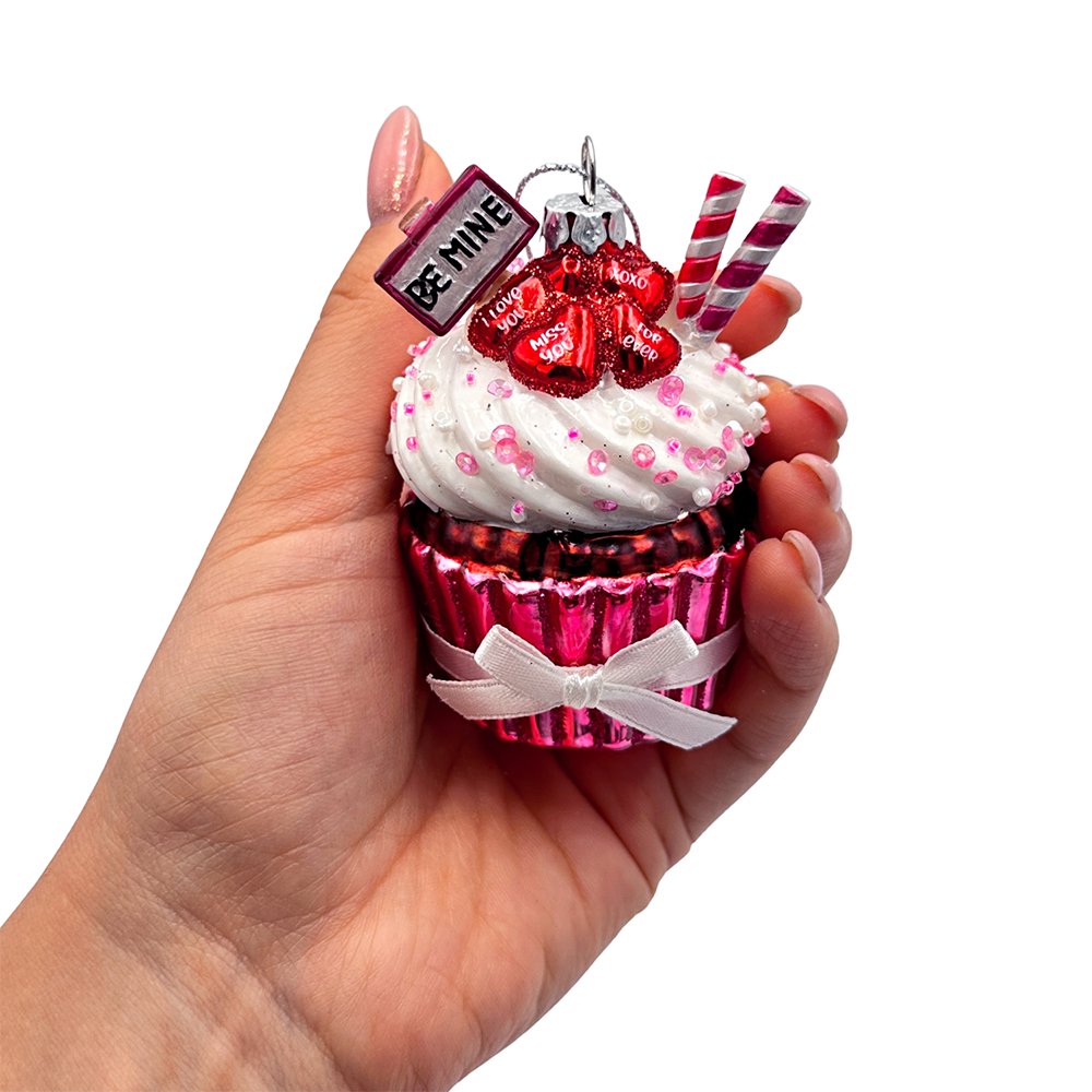 Romantic Cupcake Glass Ornament, Romantic Keepsake Christmas Decor Glass Ornament OrnamentallyYou 