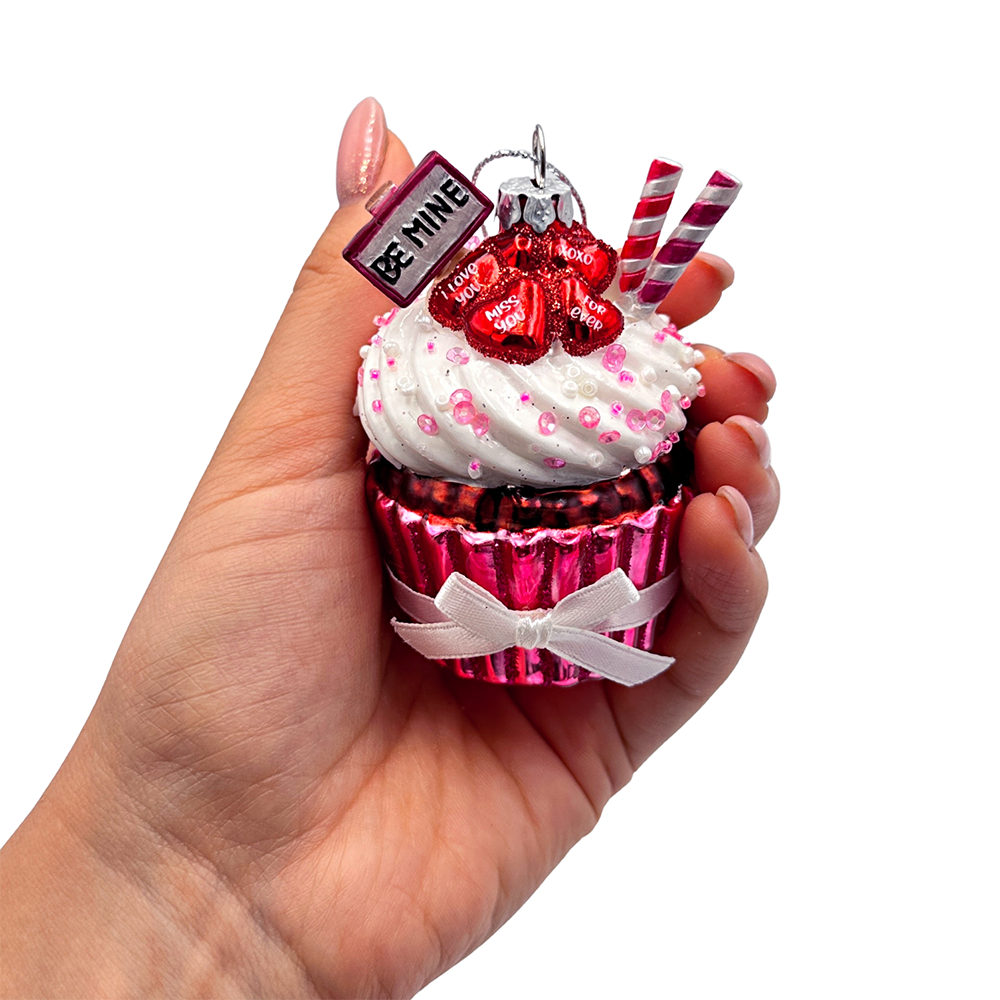 (Pre-Order) Romantic Cupcake Glass Ornament, Romantic Keepsake Christmas Decor