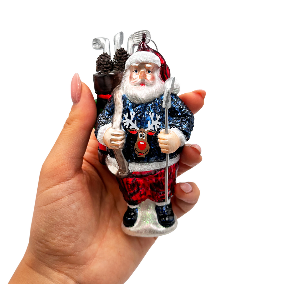 (Pre-Order) Santa Golfer Glass Christmas Ornament, Golf Holiday Tree Decor