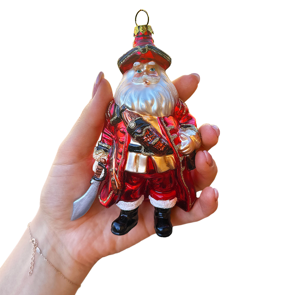 Santa Pirate Glass Christmas Ornament, Sea Sailer Bandit Unique Tree Decor