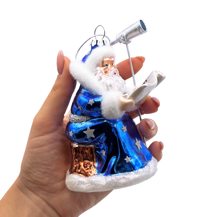(Pre-Order) Santa the Astronomer Glass Christmas Ornament, Science and Astronomy Themed Holiday Gift