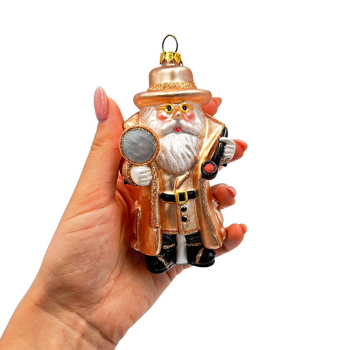 (Pre-Order) Santa the Detective Glass Christmas Ornament, Criminal Police Investigator Gift