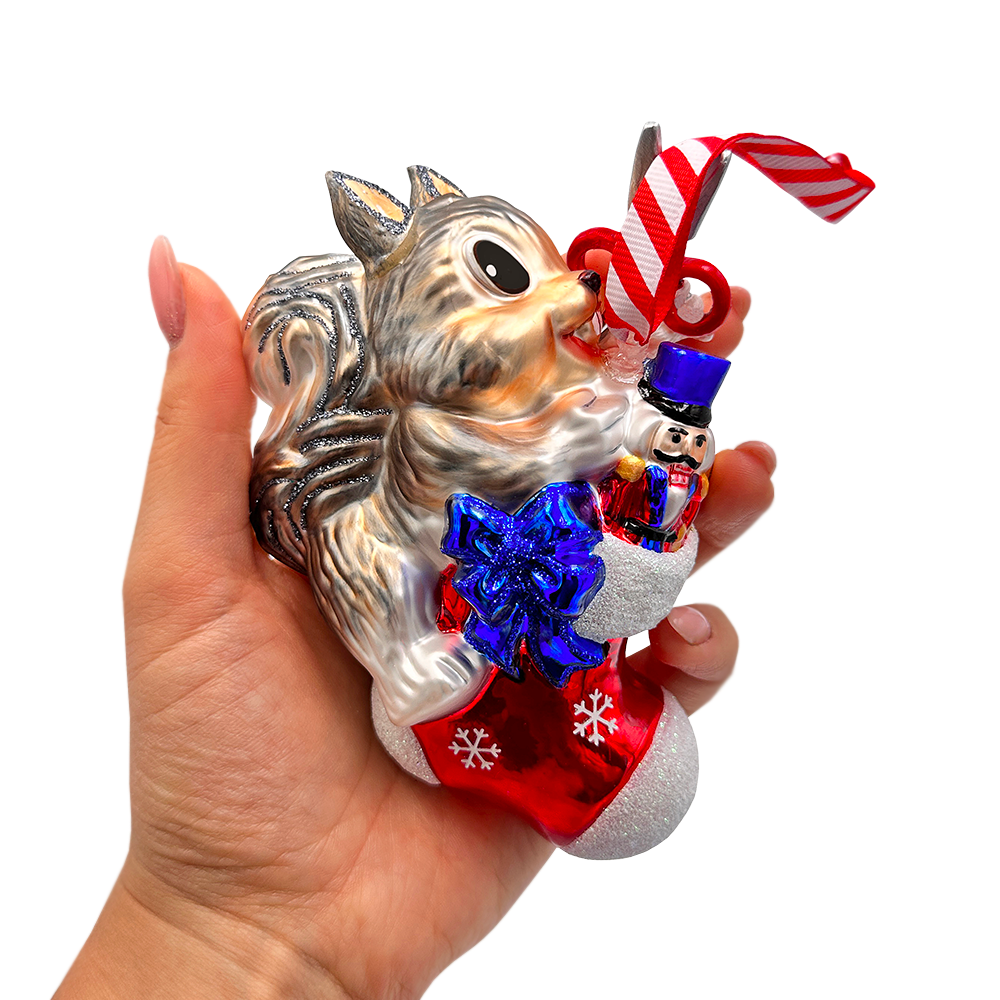 (Pre-Order) Whimsical Cute Squirrel Glass Ornament, Funny Adorable Animal Gift for Kids