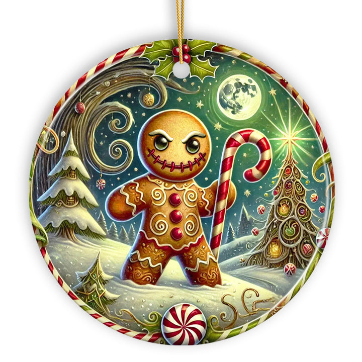 Menacing Gingerbread Man Ornament, Eerie Winter Enforcer for Christmas Decor