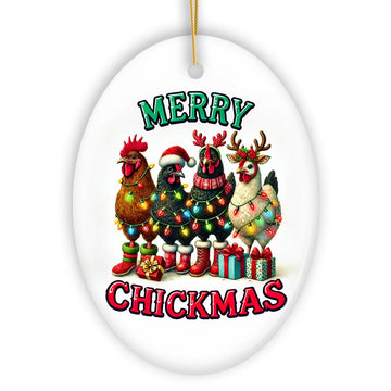 Merry Chickmas Chicken Ornament, Bright and Quirky Decor For Christmas Tree Ceramic Ornament OrnamentallyYou 