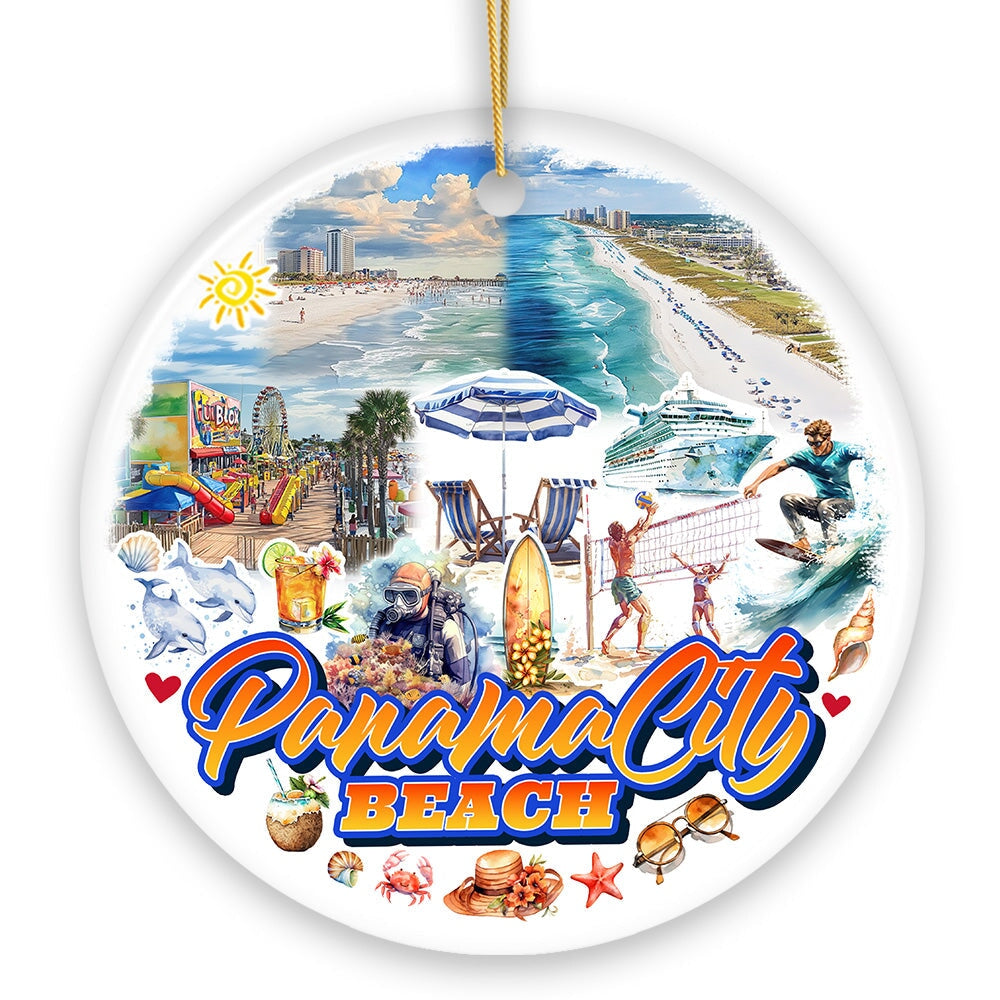 Panama City Beach Tropical Paradise Ornament, Florida Coastal Christmas Gift and Souvenir Ceramic Ornament OrnamentallyYou 