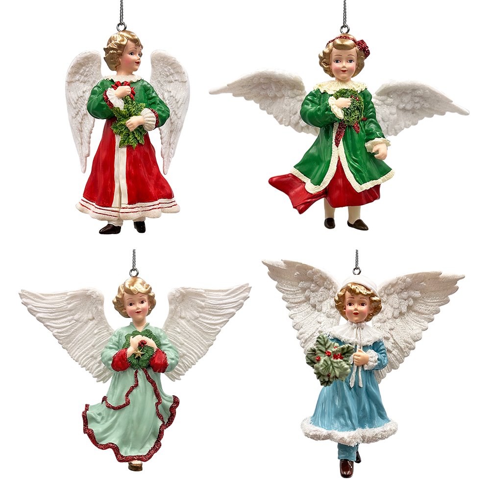 Enchanted Handpainted Angel Ornaments Set of 4, Vintage Angelic Christmas Tree Decorations Ornament Bundle OrnamentallyYou 