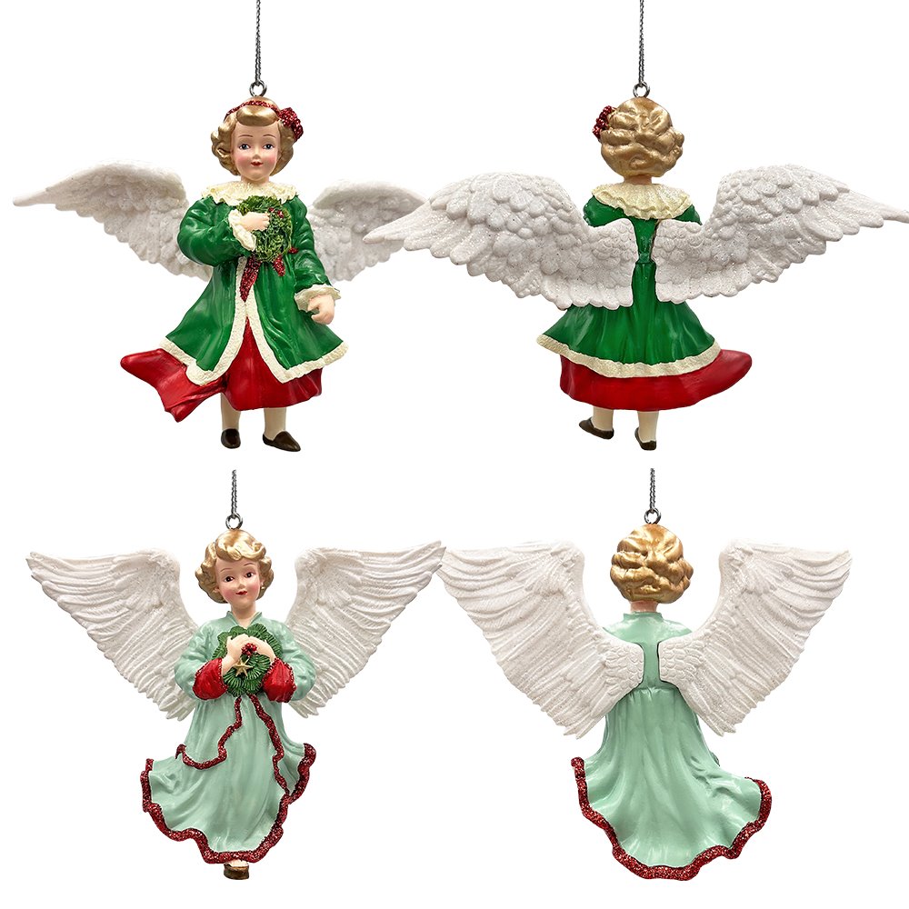 Enchanted Handpainted Angel Ornaments Set of 4, Vintage Angelic Christmas Tree Decorations Ornament Bundle OrnamentallyYou 