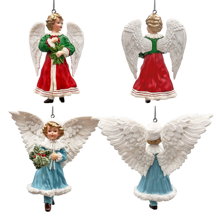 Enchanted Handpainted Angel Ornaments Set of 4, Vintage Angelic Christmas Tree Decorations Ornament Bundle OrnamentallyYou 