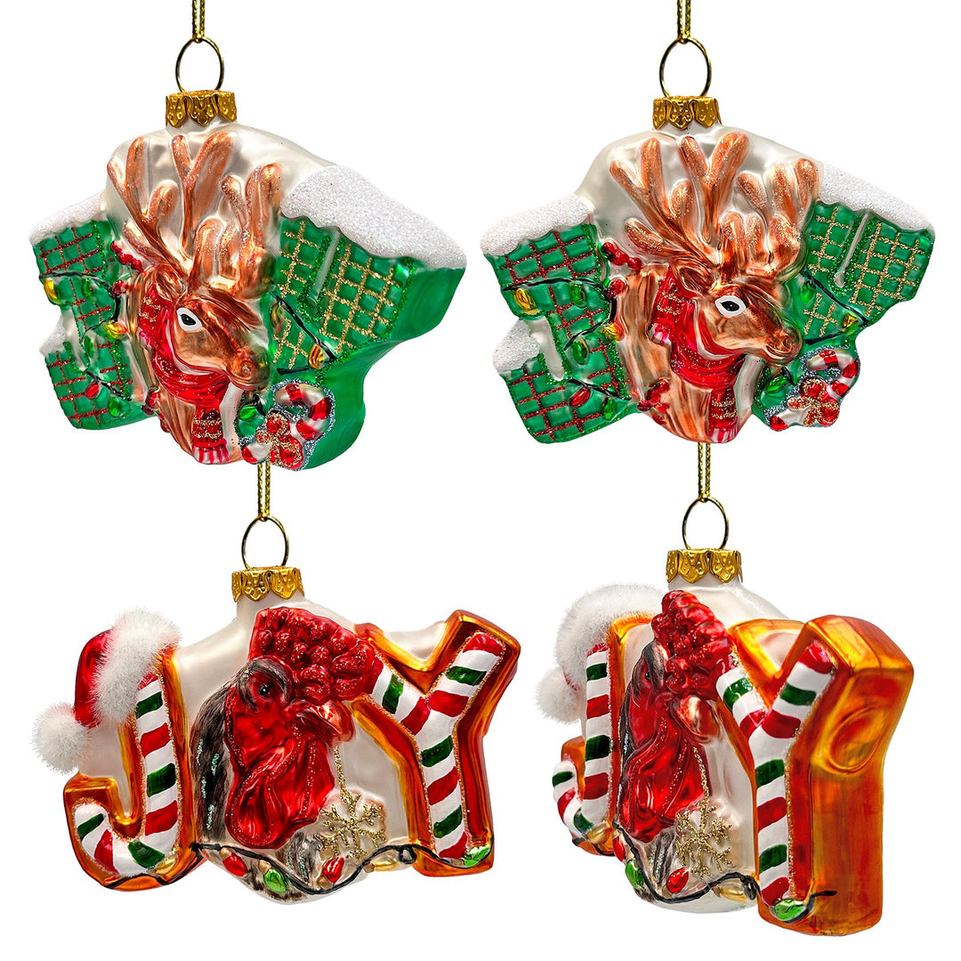 Farm Filled with Joy Set of 4 Glass Christmas Ornaments, Goat, Chicken, Calf and Deer Tree Decorations Ornament Bundle OrnamentallyYou 