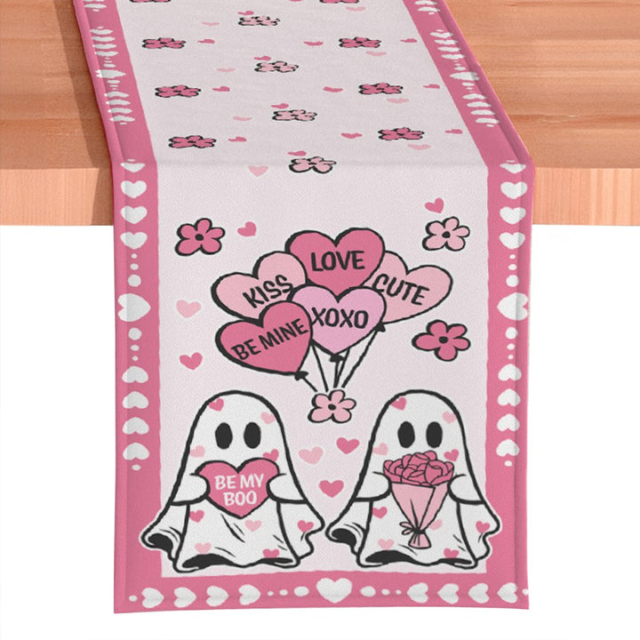 Valentine Ghost 72" Jacquard Table Runner, High Quality Holiday Rectangle Tablecloth with Cute Lovers Table Runner OrnamentallyYou 