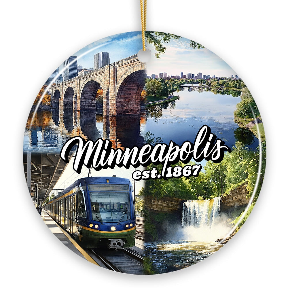 Vibrant Minneapolis Cultural Ornament, Minnesota Twin Cities Urban Heritage Christmas Souvenir Ceramic Ornament OrnamentallyYou 