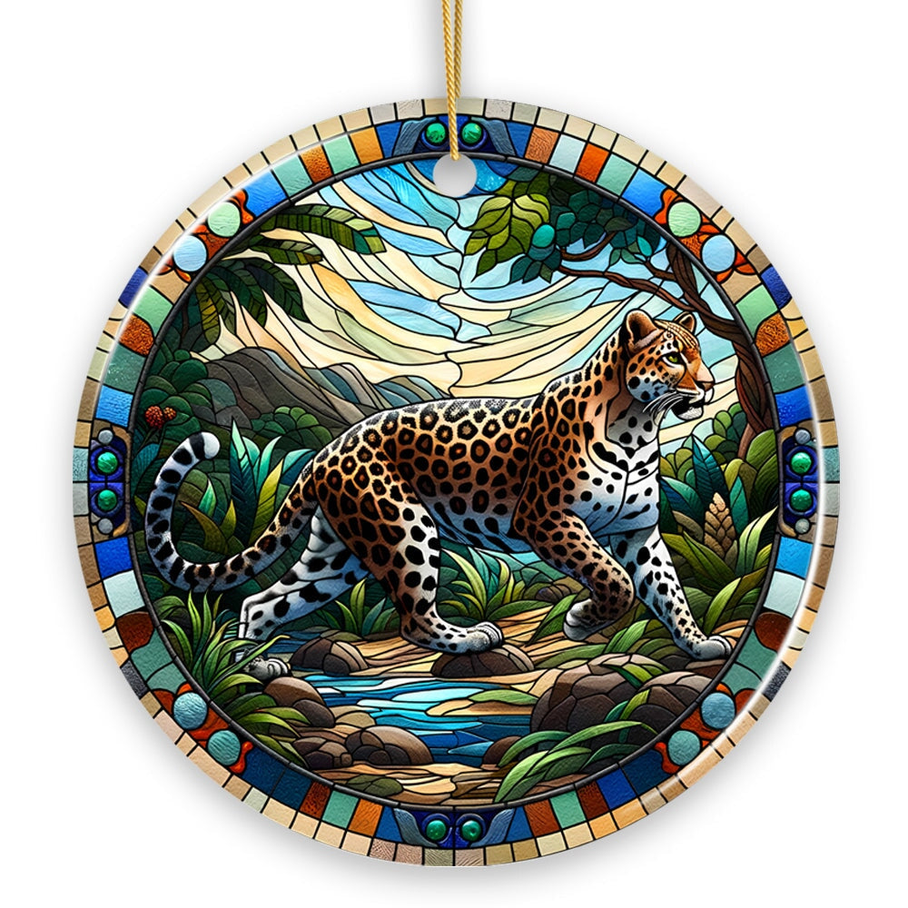 African Leopard Expedition Stained Glass Style Ceramic Ornament, Safari Animals Christmas Gift and Decor Ceramic Ornament OrnamentallyYou 