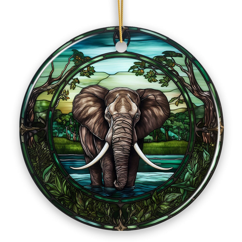 African Pachyderm Elephant Stained Glass Style Ceramic Ornament, Safari Animals Christmas Gift and Decor Ceramic Ornament OrnamentallyYou 