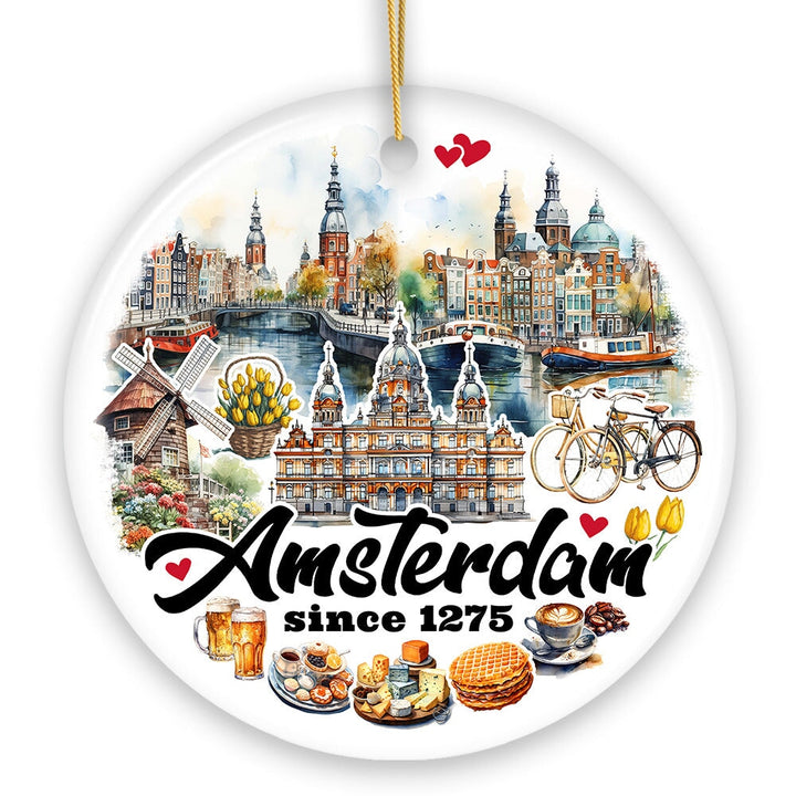 Artistic Amsterdam Landmarks and Heritage Christmas Ornament, Cultural Netherlands Gift and Keepsake Ceramic Ornament OrnamentallyYou 