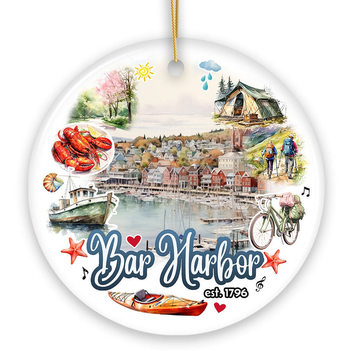 Artistic Bar Harbor Christmas Ornament, Maine Souvenir and Gift with Lobster and Acadia Art Ceramic Ornament OrnamentallyYou 