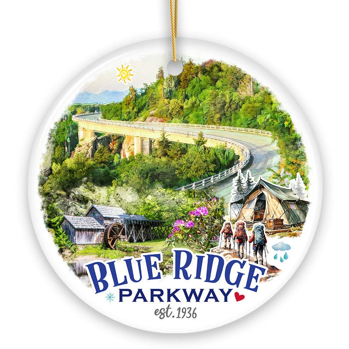 Artistic Blue Ridge Parkway Ceramic Ornament, US Travel Souvenir and Christmas Gift Ceramic Ornament OrnamentallyYou 