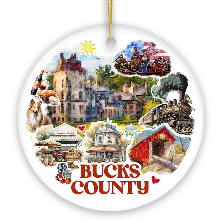 Artistic Bucks County Pennsylvania Vintage Ornament with Historical Scenery and Art, Ceramic Christmas Souvenir, New Hope and George Washington Crossing the Delaware Ceramic Ornament OrnamentallyYou 