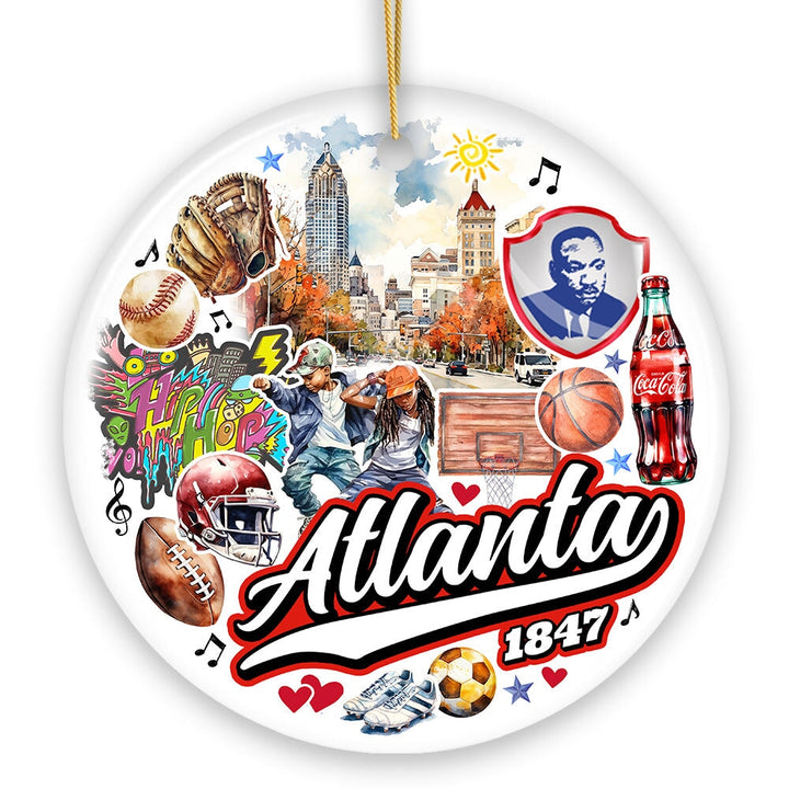 Artistic Canvas of Atlanta Ceramic Ornament, Vintage Georgia Cultural Souvenir and Gift Ceramic Ornament OrnamentallyYou 