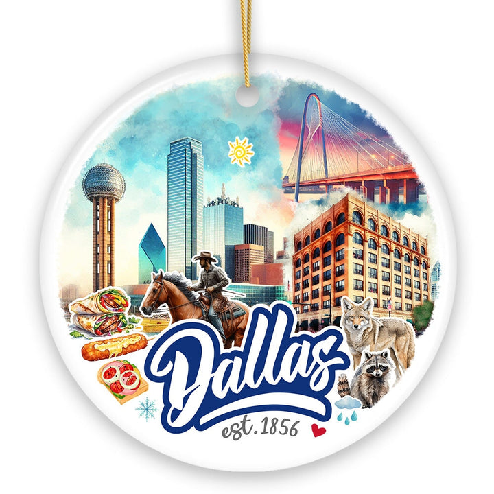 Artistic Dallas Texas Christmas Ornament, Unique Ceramic Keepsake Souvenir and Gift Ceramic Ornament OrnamentallyYou 