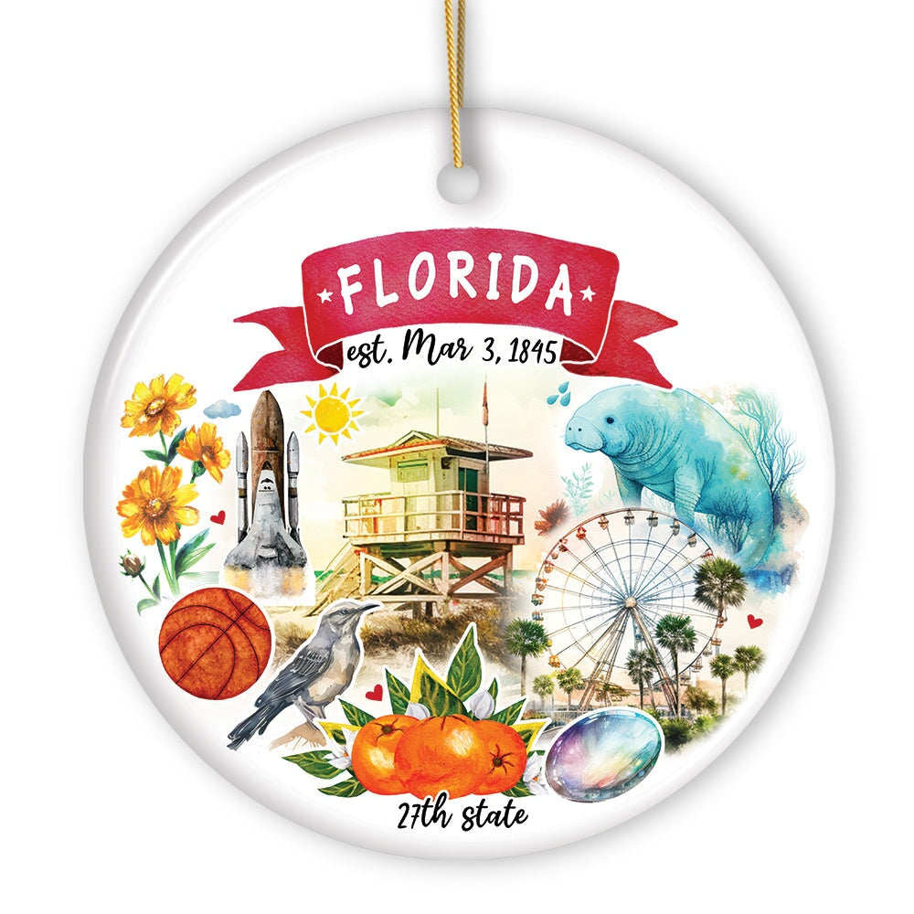 Artistic Florida State Themes and Landmarks Christmas Ornament Ceramic Ornament OrnamentallyYou 