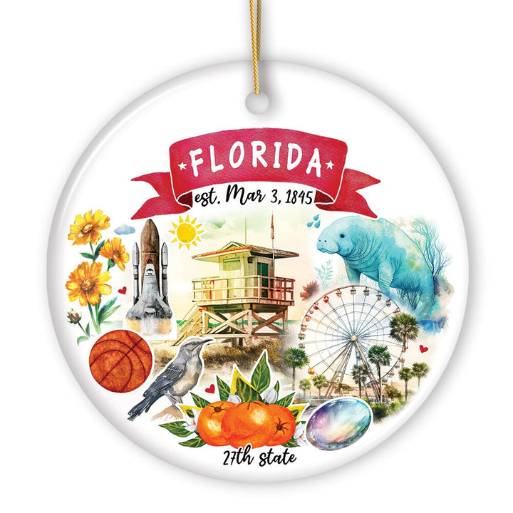 Artistic Florida State Themes and Landmarks Christmas Ornament Ceramic Ornament OrnamentallyYou 