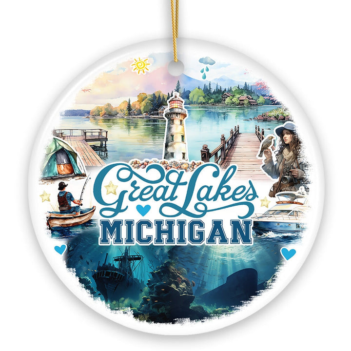 Artistic Great Lakes Michigan State Ornament, Ceramic Landscapes and Travel Souvenir and Gift Ceramic Ornament OrnamentallyYou 