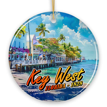 Artistic Key West Ceramic Ornament, Tropical Florida Vacation and Beach Paradise Christmas Souvenir Ceramic Ornament OrnamentallyYou 