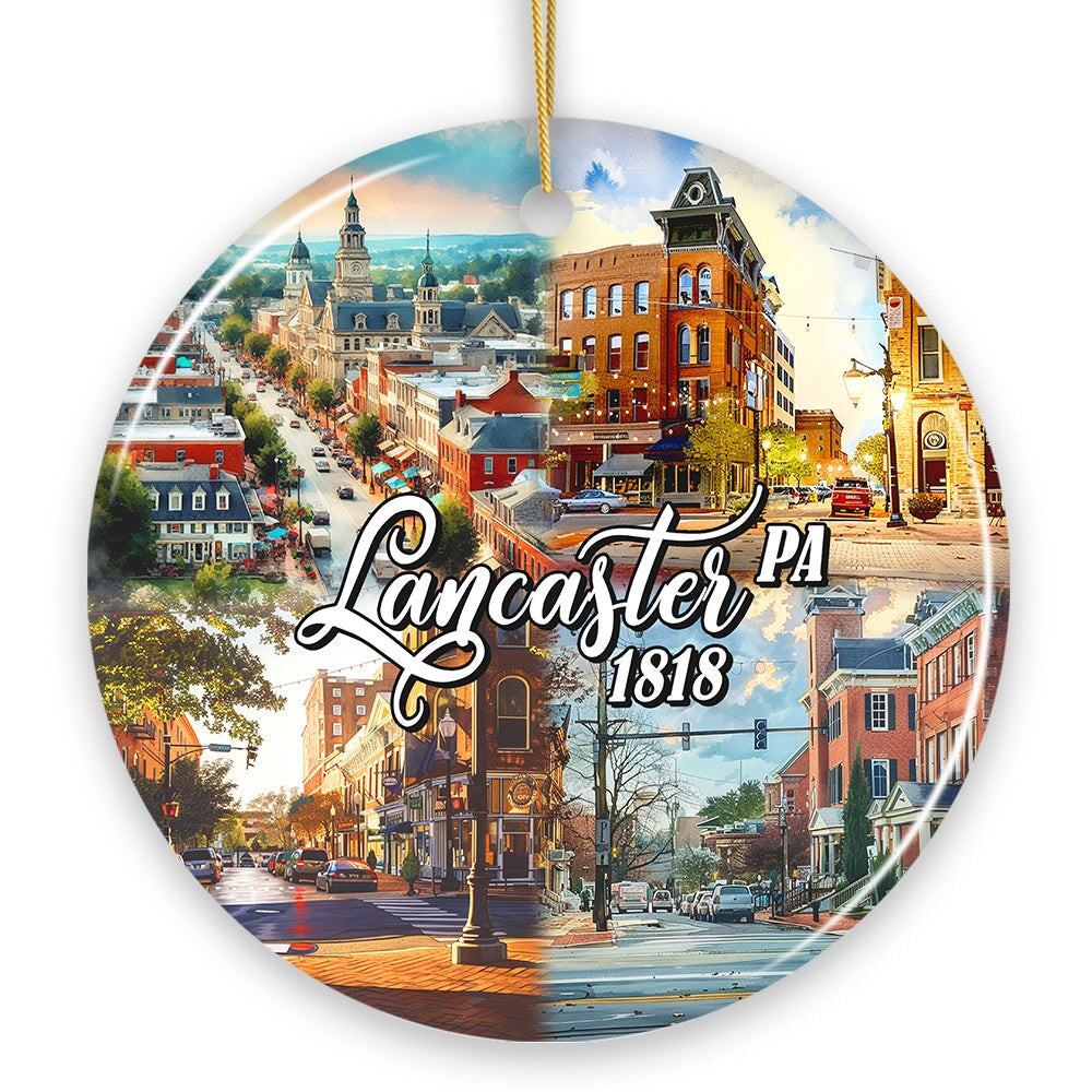 Artistic Lancaster Pennsylvania Ornament, Beautiful Amish Cultures and Countryside Christmas Gift Ceramic Ornament OrnamentallyYou 