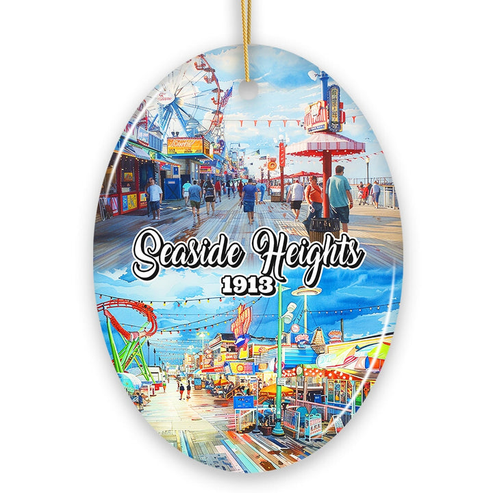 Artistic Lively Seaside Heights Ornament, New Jersey Festive Beach Paradise Christmas Gift and Decor Ceramic Ornament OrnamentallyYou 