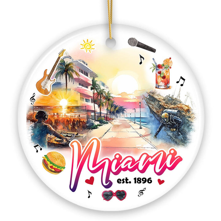Artistic Miami Paradise Downtown Ornament, Unique and Cultural Florida Vacation Souvenir Ceramic Ornament OrnamentallyYou 