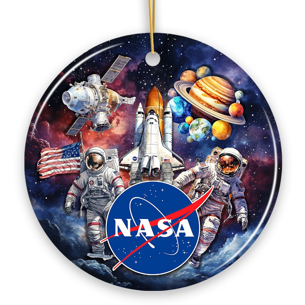 Artistic NASA Handcrafted Christmas Ornament, Astronaut in Outer Space with the Planets Ceramic Ornament OrnamentallyYou 