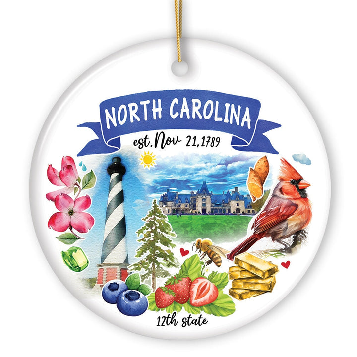 Artistic North Carolina State Themes and Landmarks Christmas Ornament Ceramic Ornament OrnamentallyYou 