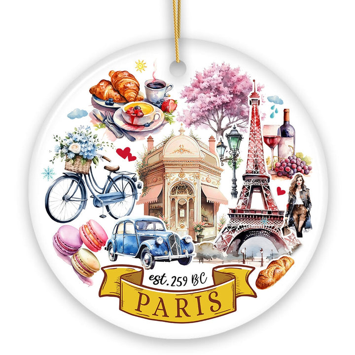 Artistic Paris Culture and Landmarks Ornament, Classical France Christmas Souvenir Gift Ceramic Ornament OrnamentallyYou 