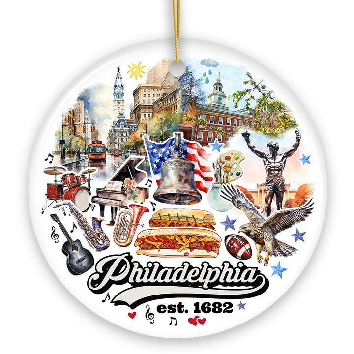 Artistic Philadelphia Handcrafted Ceramic Ornament, Vintage Pennsylvania Souvenir Gift and Christmas Tree Decor Ceramic Ornament OrnamentallyYou 